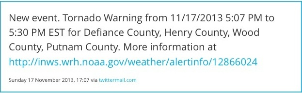 Full information about the warning, showing all counties affected